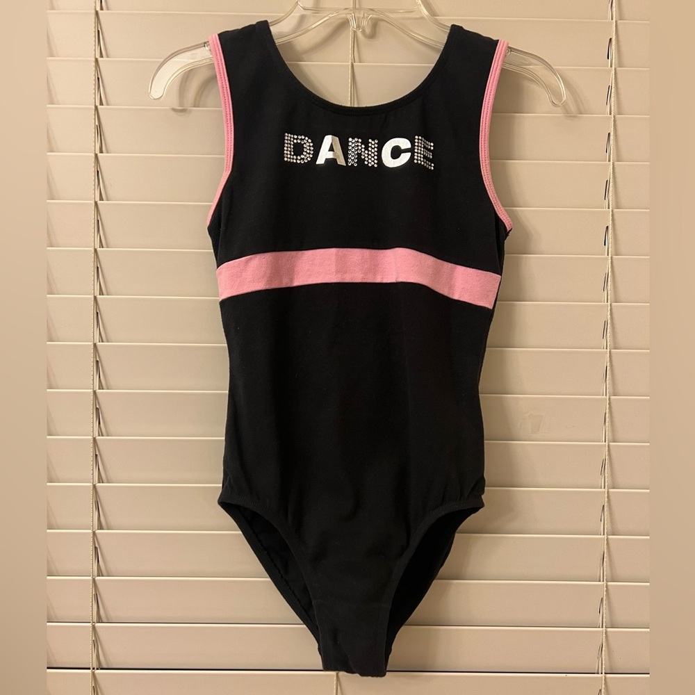 Jacques Moret Dance Girl’s Large Rhinestone Pink Black Leotard Ballet Gymnastics